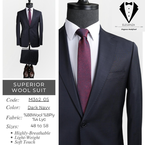 Eleganza Superior Wool Suit - Dark Navy