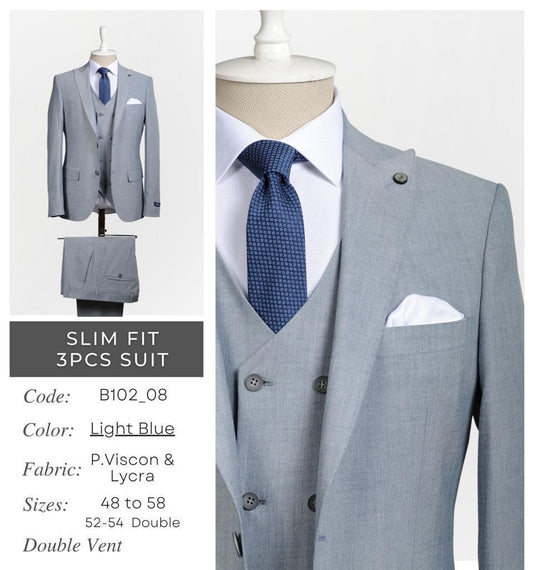 Slim Fit Light Blue 3-Piece Suit