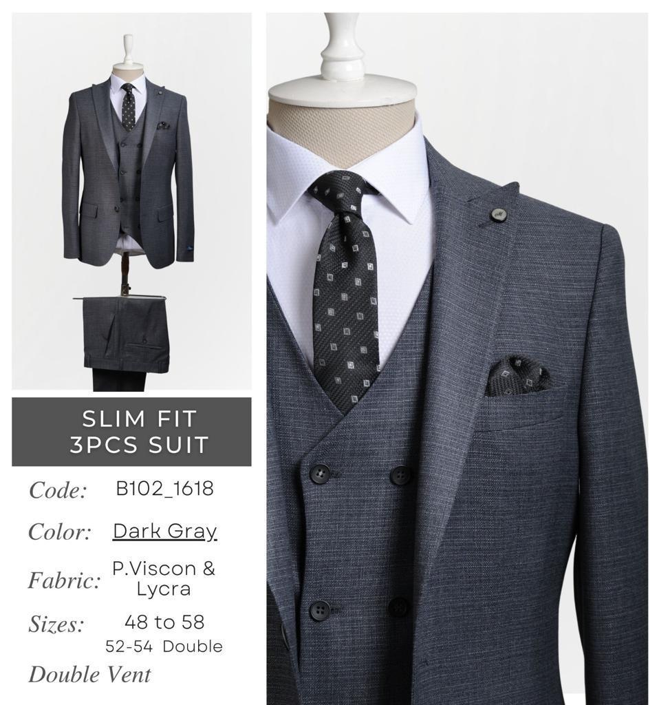 Slim Fit Dark Gray 3-Piece Suit