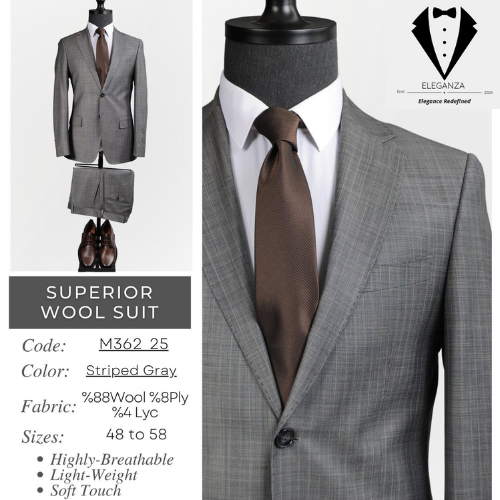 Eleganza Superior Wool Suit - Striped Gray