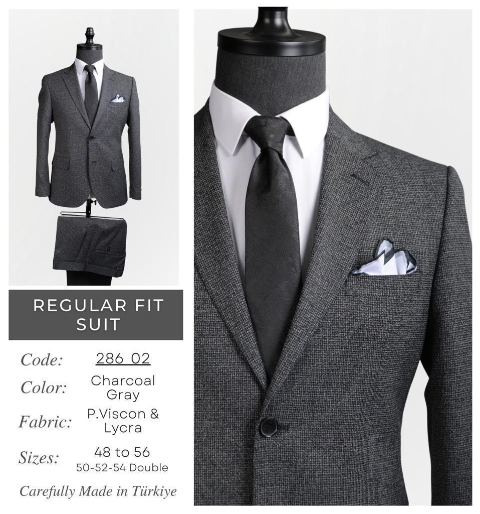 Regular Fit Charcoal Gray Suit