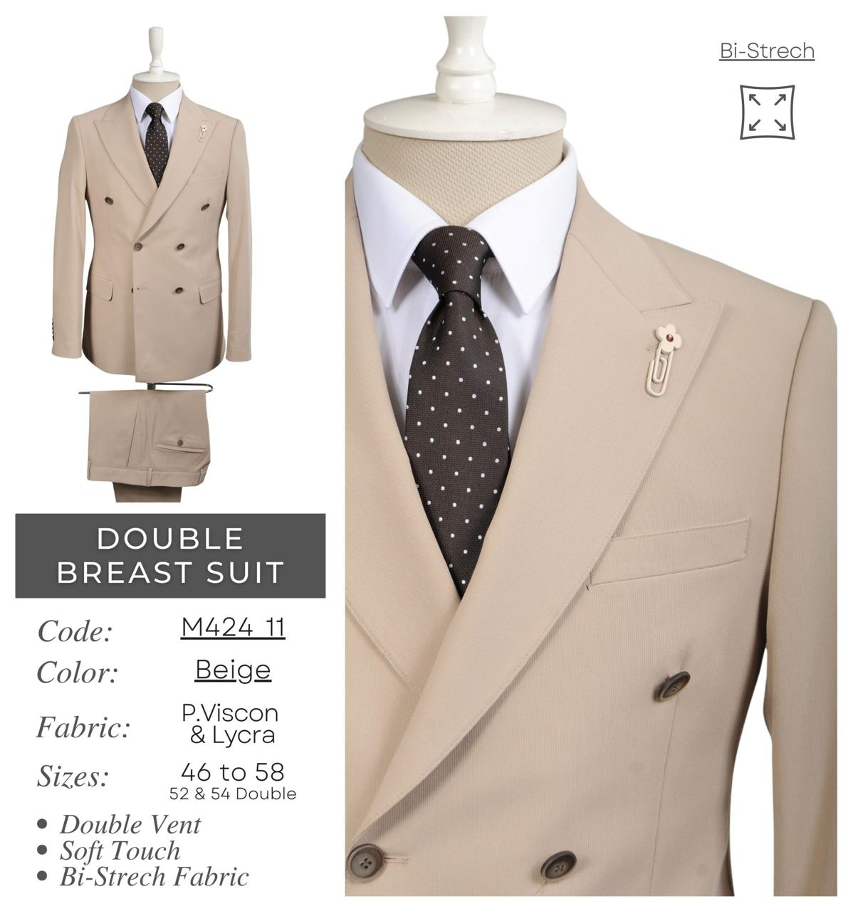 Bi-Stretch Beige Double Breast Suit