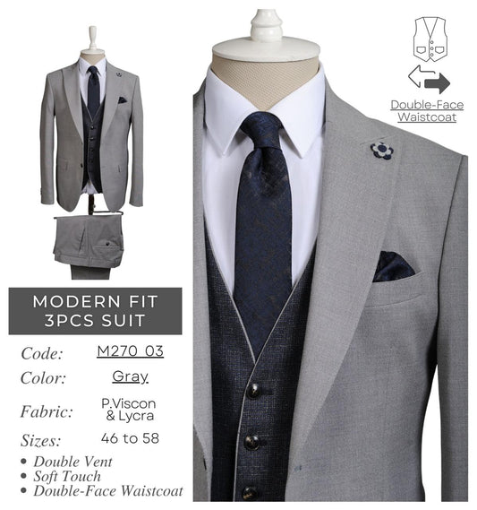 Modern Fit Gray 3-Piece Suit