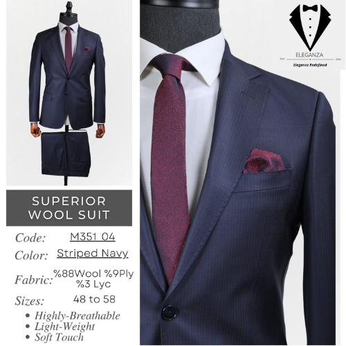 Eleganza Superior Wool Suit - Striped Navy