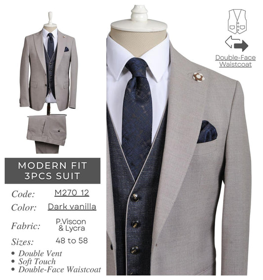 Modern Fit Dark Vanilla 3-Piece Suit