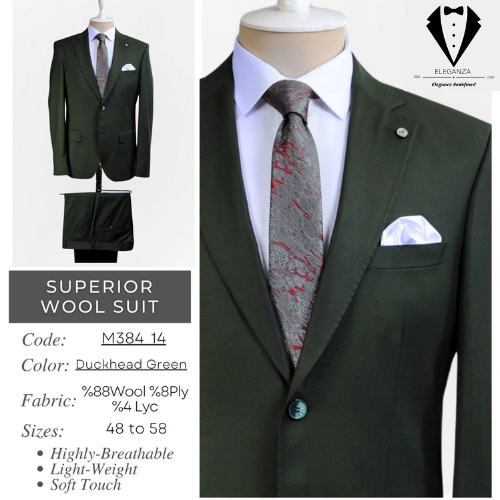 Eleganza Superior Wool Suit - Duckhead Green