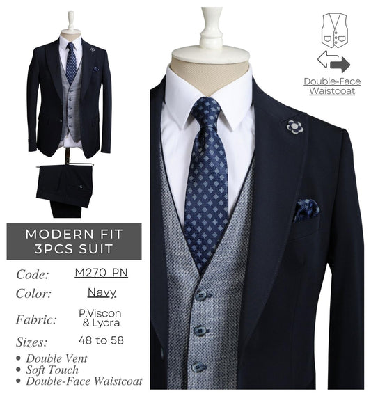 Modern Fit Navy 3-Piece Suit