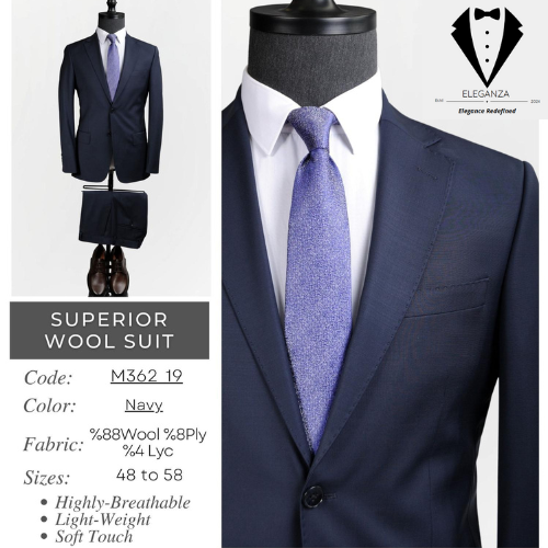 Eleganza Superior Wool Suit - Navy