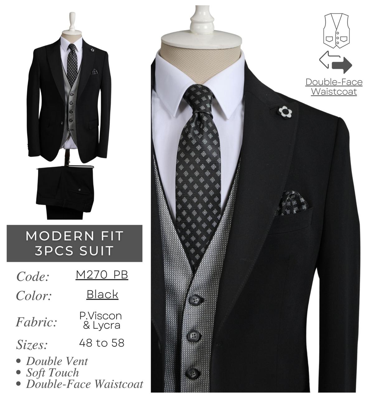 Modern Fit Black 3-Piece Suit