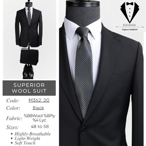 Eleganza Superior Wool Suit - Black