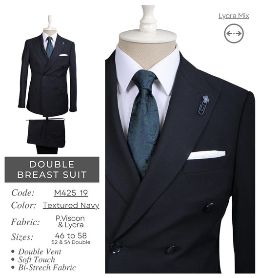 Bi-Stretch Textured Navy Double Breast Suit