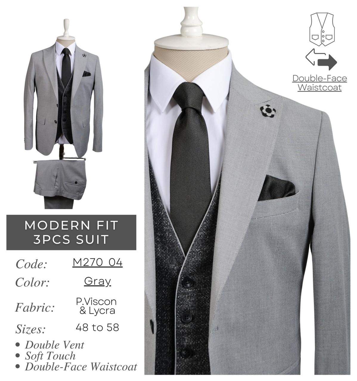 Modern Fit Gray 3-Piece Suit