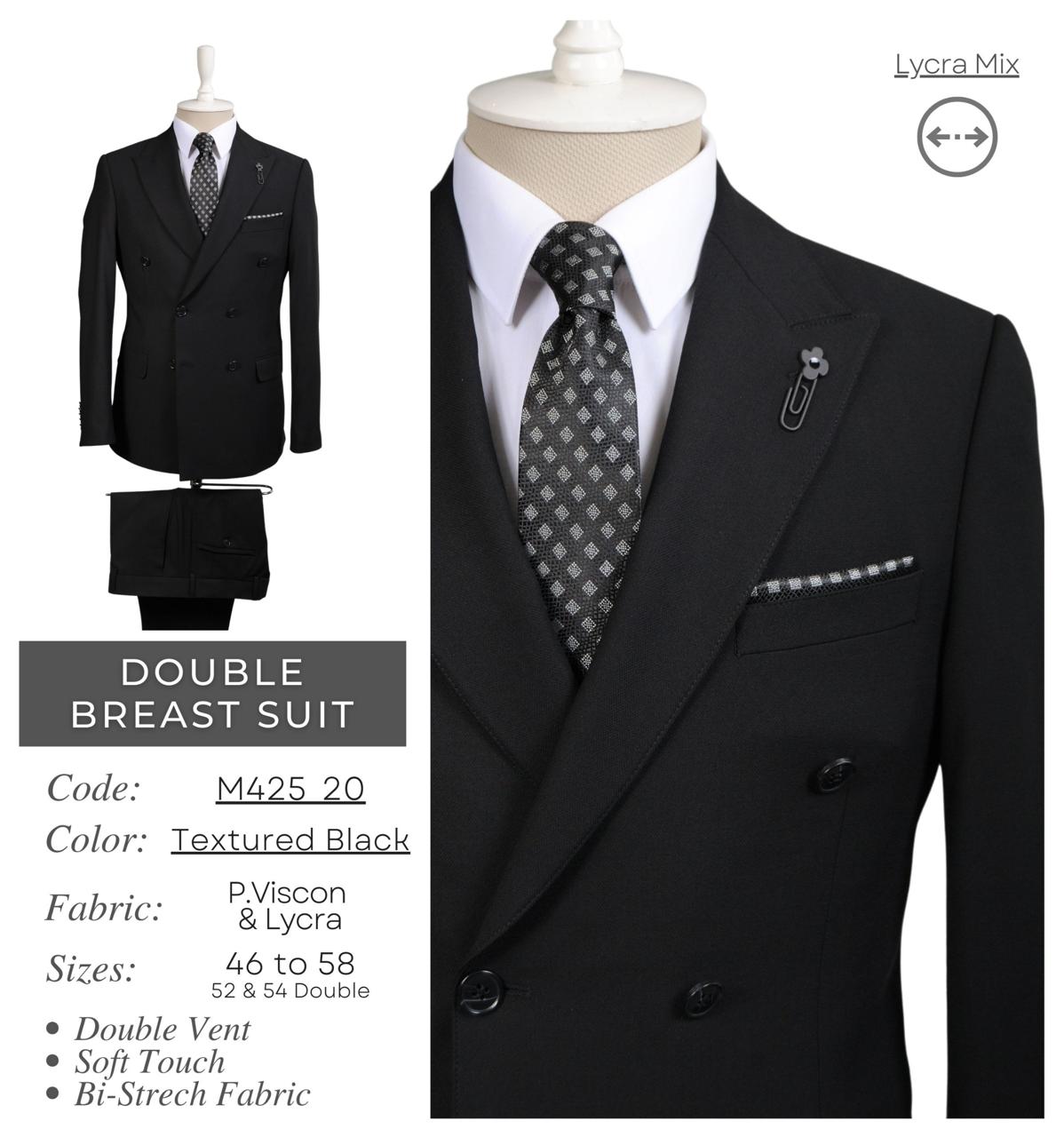 Bi-Stretch Textured Black Double Breast Suit