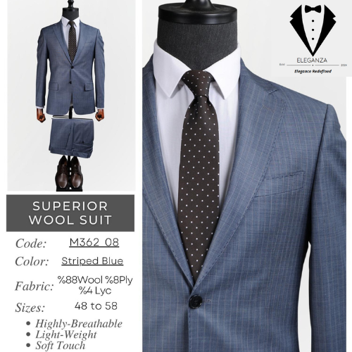 Eleganza Superior Wool Suit - Striped Blue