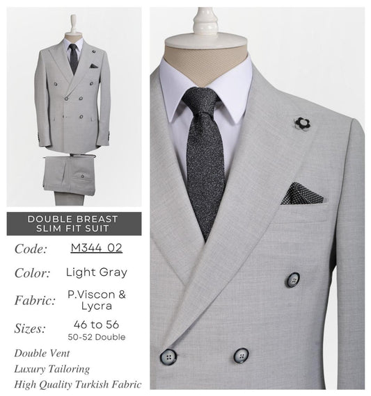 Double Breast Slim Fit Light Gray Suit