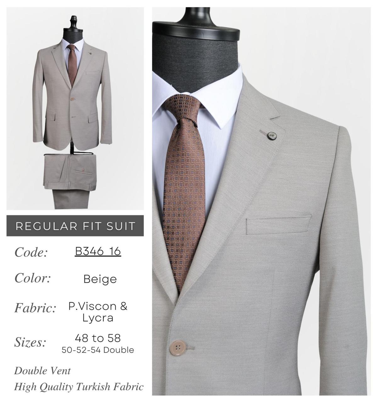 Regular Fit Beige Suit